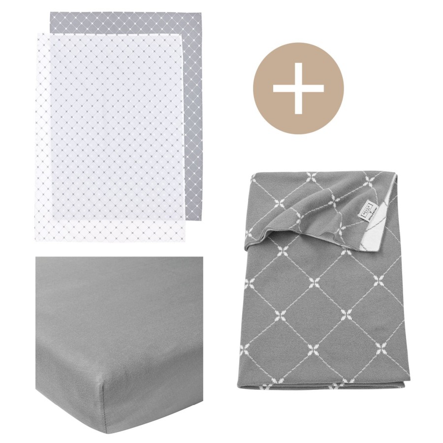 Slapen Meyco Baby | Wiegdeken + 2-Pack Wieglakens + Hoeslaken Wieg Louis - Grey - 75X100Cm