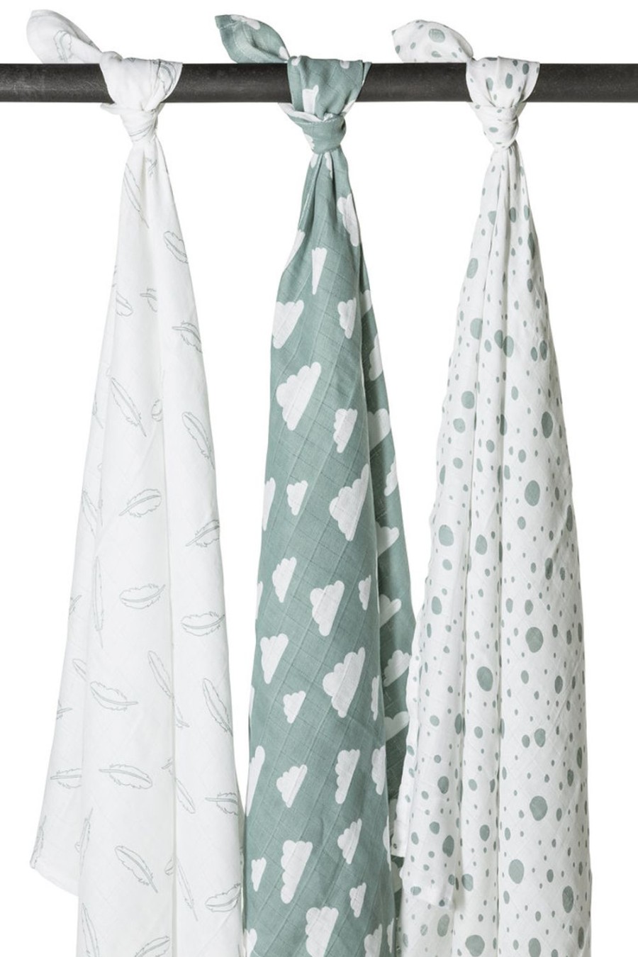 Verzorgen Meyco Baby | Swaddle 3-Pack Hydrofiel Clouds/Dots/Feathers - Stone Green - 120X120Cm