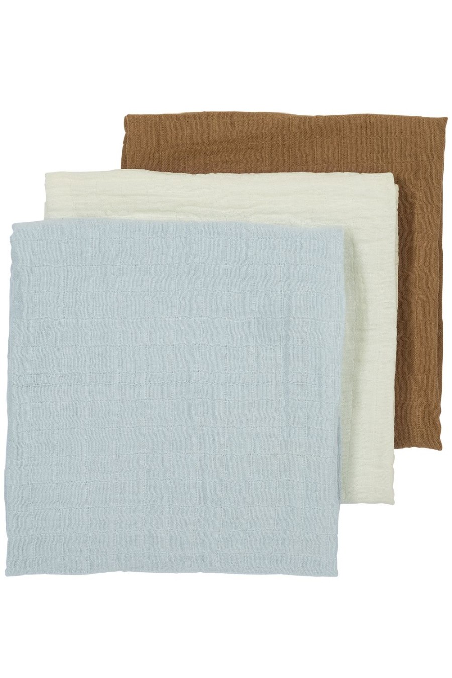 Verzorgen Meyco Baby | Pre-Washed Hydrofiele Doeken 3-Pack Uni - Offwhite/Light Blue/Toffee - 70X70Cm