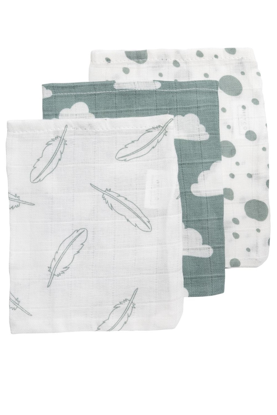 Verzorgen Meyco Baby | Washandjes 3-Pack Hydrofiel Clouds/Dots/Feathers - Stone Green - 20X17Cm