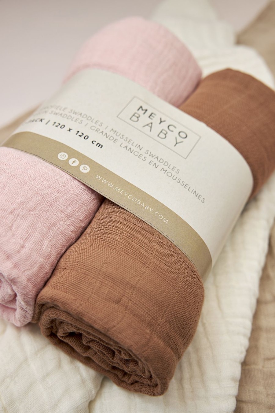 Verzorgen Meyco Baby | Swaddle 2-Pack Pre-Washed Hydrofiel Uni - Soft Pink/Toffee - 120X120Cm