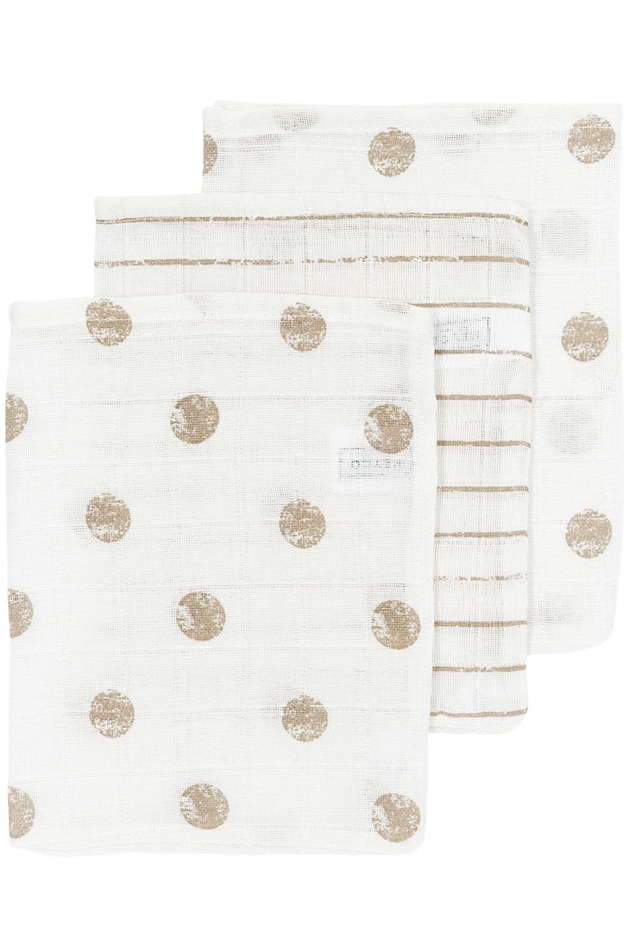 Verzorgen Meyco Baby | Washandjes 3-Pack Hydrofiel Dot Stripe - Sand - 20X17Cm