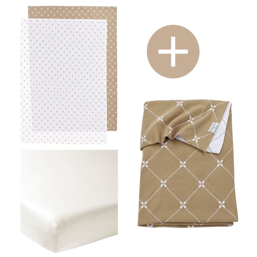 Slapen Meyco Baby | Wiegdeken + 2-Pack Wieglakens + Hoeslaken Wieg Louis - Taupe - 75X100Cm