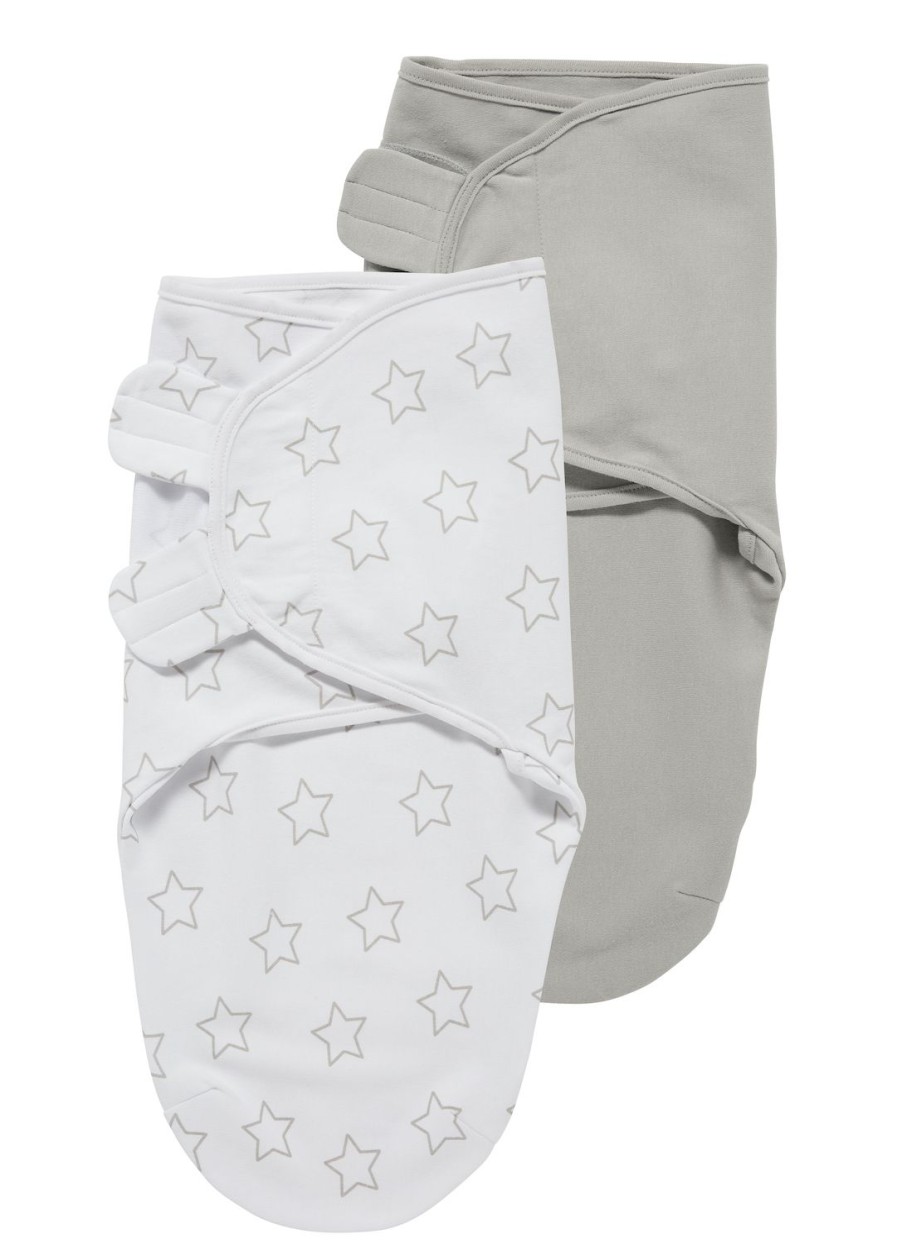 Slapen Meyco Baby | Swaddlemeyco Inbakerdoek 2-Pack Stars/Uni - Grey/Light Grey - 4-6 Maanden