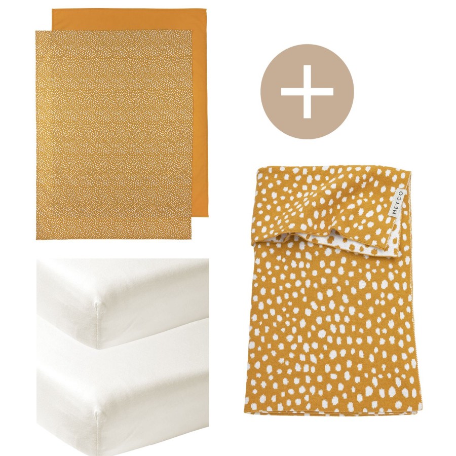 Slapen Meyco Baby | Wiegdeken + 2-Pack Wieglakens + 2-Pack Hoeslakens Wieg Cheetah - Honey Gold - 75X100Cm