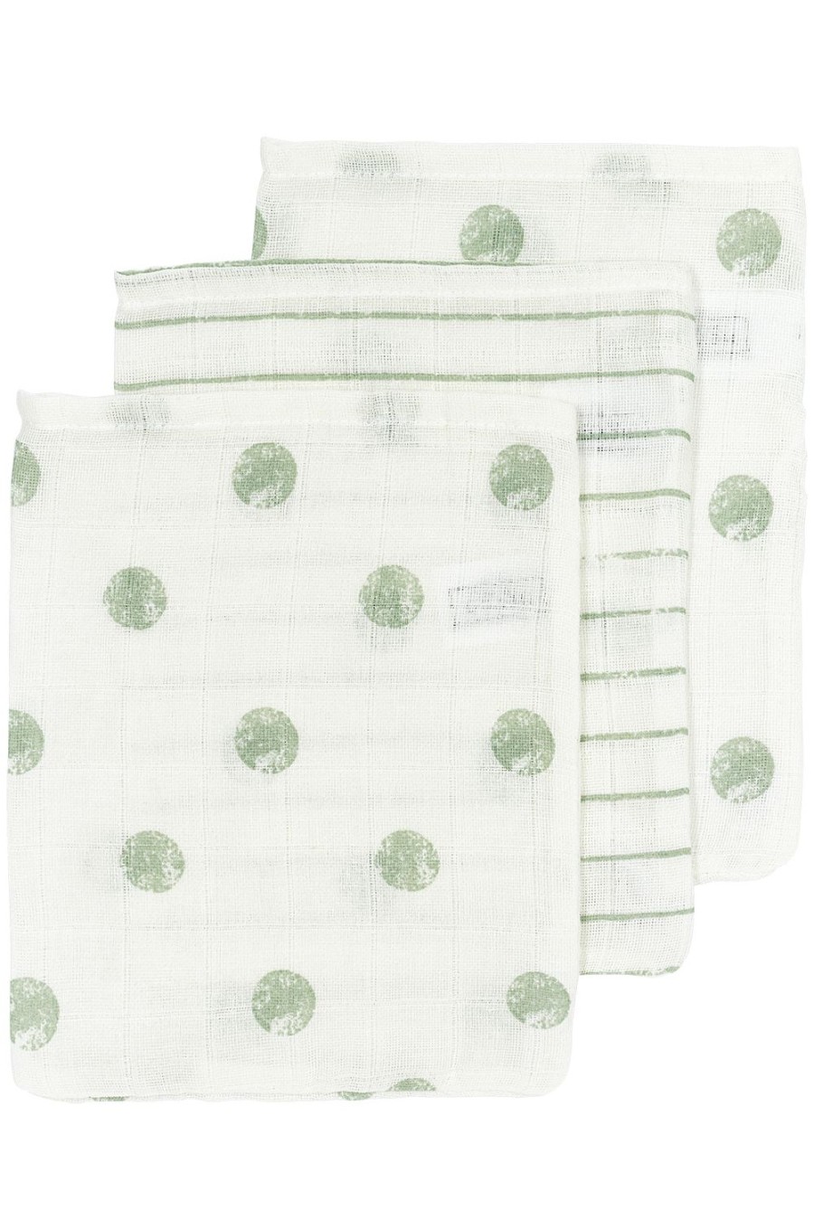 Verzorgen Meyco Baby | Washandjes 3-Pack Hydrofiel Dot Stripe - Soft Green - 20X17Cm