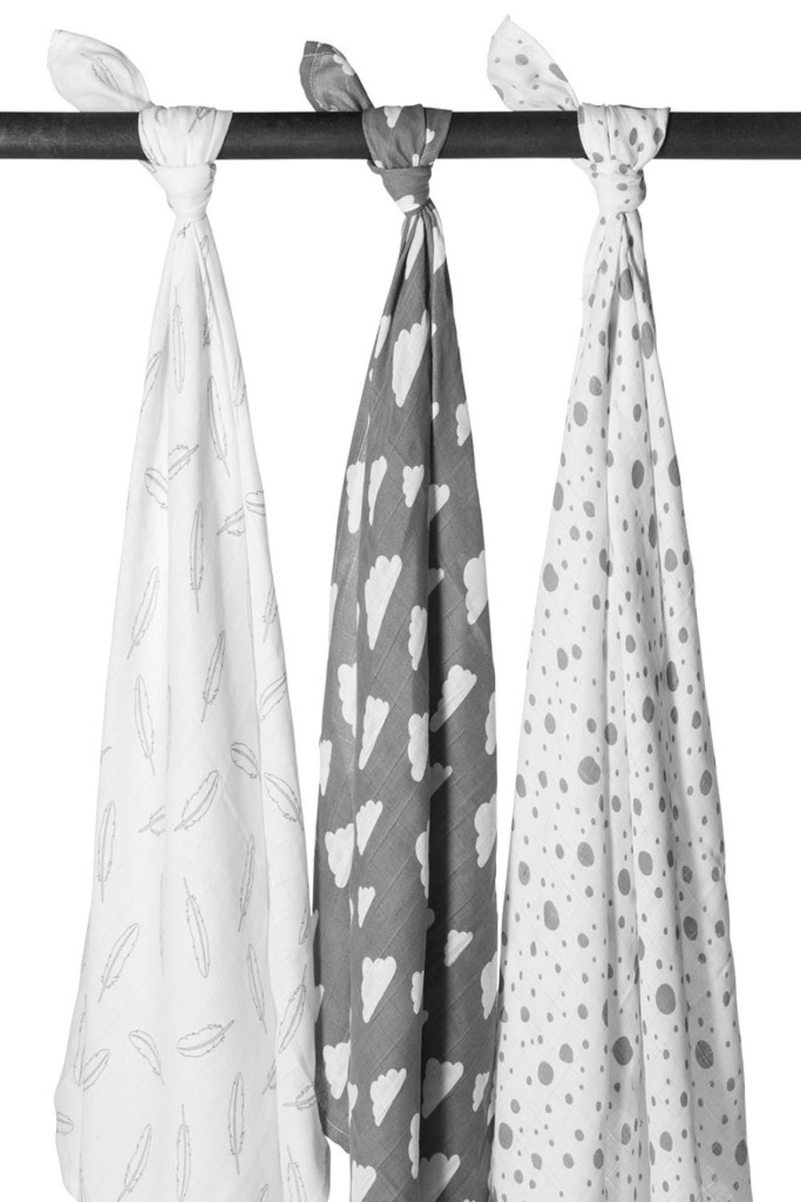 Verzorgen Meyco Baby | Swaddle 3-Pack Hydrofiel Clouds/Dots/Feathers - Grey - 120X120Cm