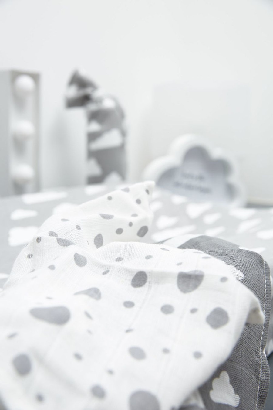 Verzorgen Meyco Baby | Swaddle 3-Pack Hydrofiel Clouds/Dots/Feathers - Grey - 120X120Cm