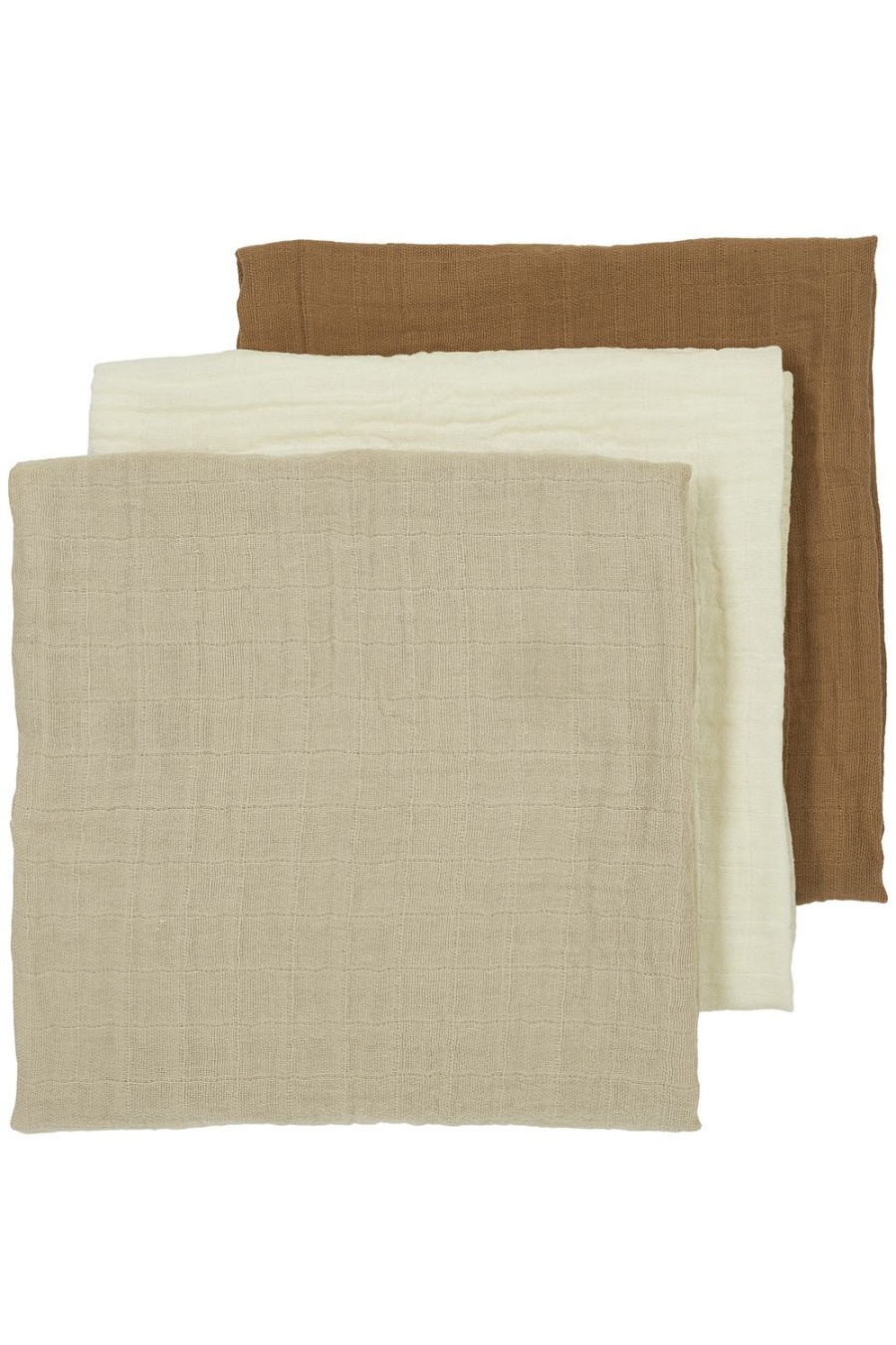 Verzorgen Meyco Baby | Pre-Washed Hydrofiele Doeken 3-Pack Uni - Offwhite/Sand/Toffee - 70X70Cm