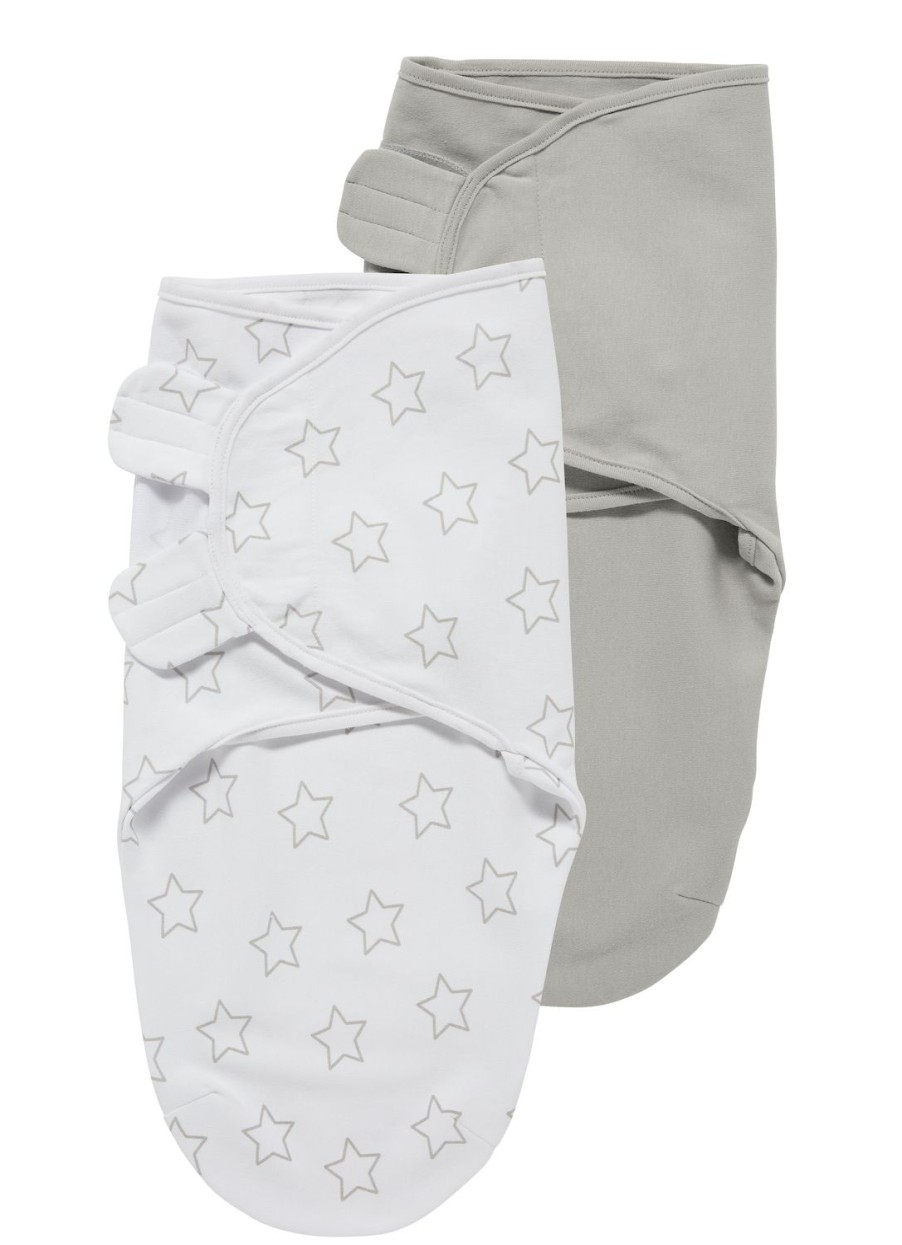 Slapen Meyco Baby | Swaddlemeyco Inbakerdoek 2-Pack Stars/Uni - Grey/Light Grey - 0-3 Maanden