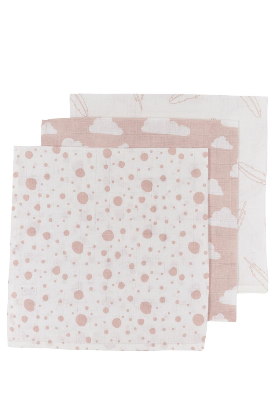 Verzorgen Meyco Baby | Monddoekjes 3-Pack Hydrofiel Clouds/Dots/Feathers - Pink - 30X30Cm