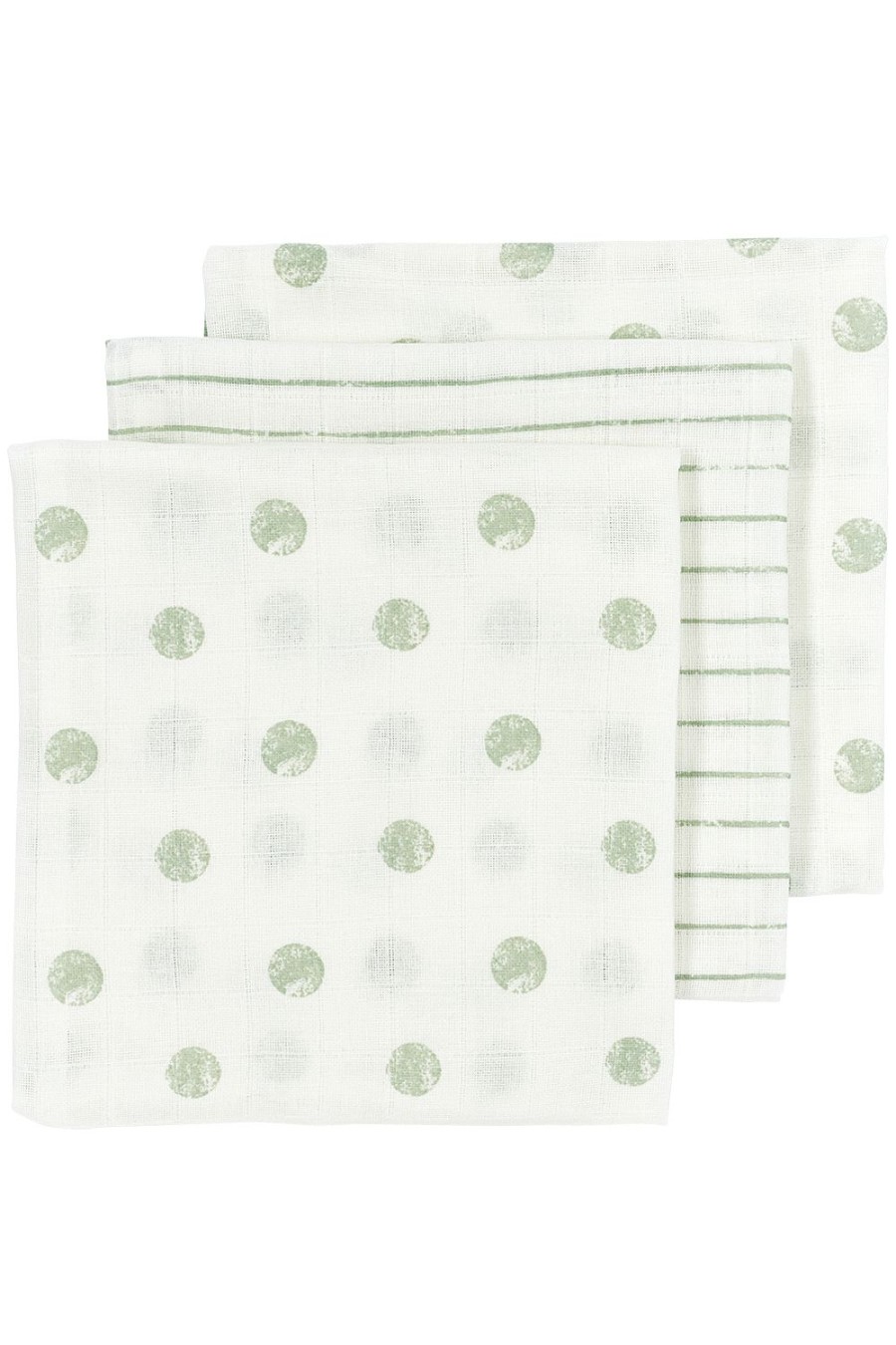 Verzorgen Meyco Baby | Hydrofiele Doeken 3-Pack Dot Stripe - Soft Green - 70X70Cm