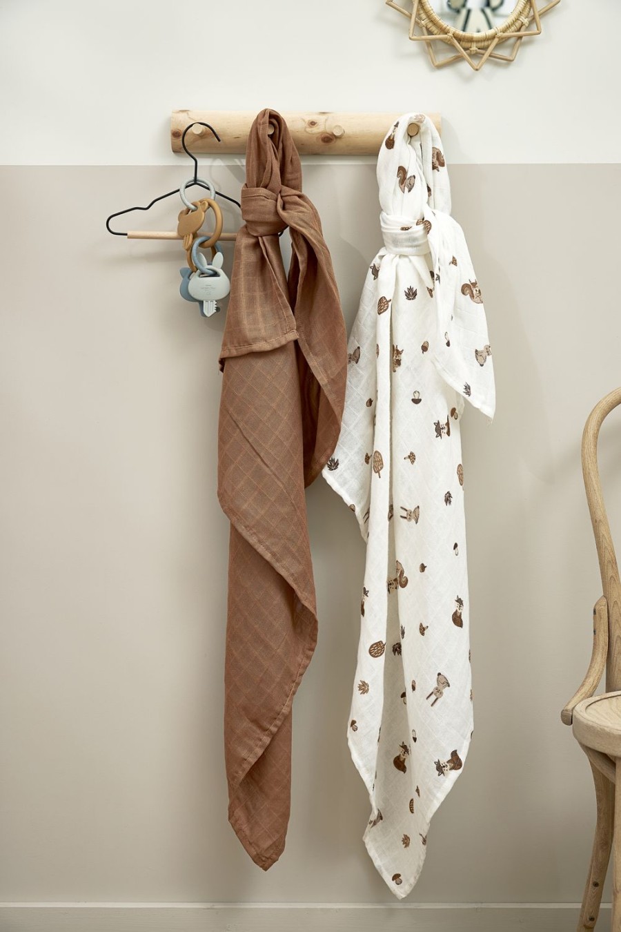 Verzorgen Meyco Baby | Swaddle 2-Pack Hydrofiel Forest Animals - Toffee - 120X120Cm