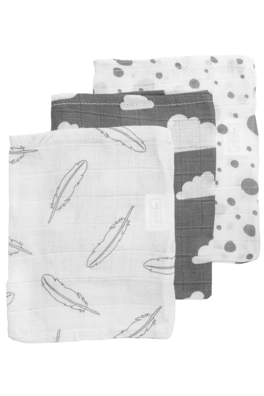 Verzorgen Meyco Baby | Washandjes 3-Pack Hydrofiel Clouds/Dots/Feathers - Grey - 20X17Cm