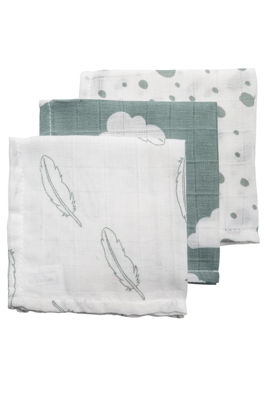 Verzorgen Meyco Baby | Monddoekjes 3-Pack Hydrofiel Clouds/Dots/Feathers - Stone Green - 30X30Cm