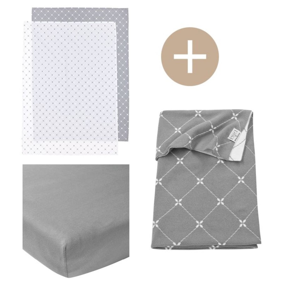 Slapen Meyco Baby | Ledikantdeken + 2-Pack Ledikantlakens + Hoeslaken Ledikant Louis - Grey - 100X150Cm