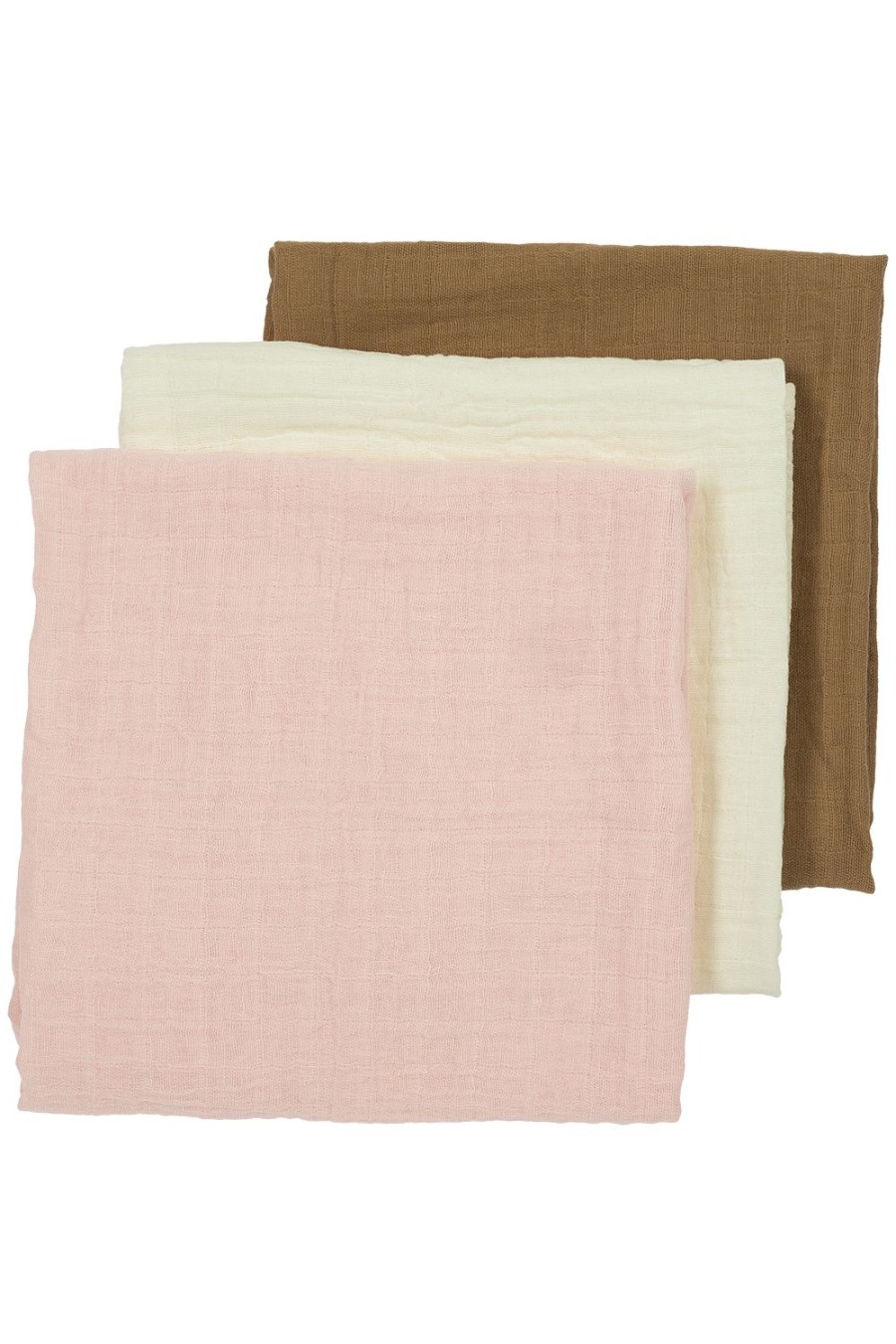 Verzorgen Meyco Baby | Pre-Washed Hydrofiele Doeken 3-Pack Uni - Offwhite/Soft Pink/Toffee - 70X70Cm