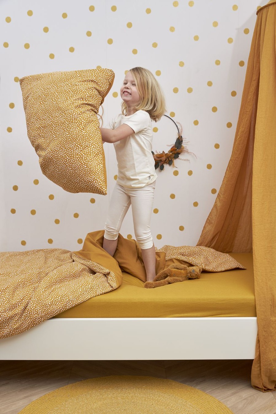 Slapen Meyco Baby | Dekbedovertrek Peuter Cheetah/Uni - Honey Gold - 120X150Cm