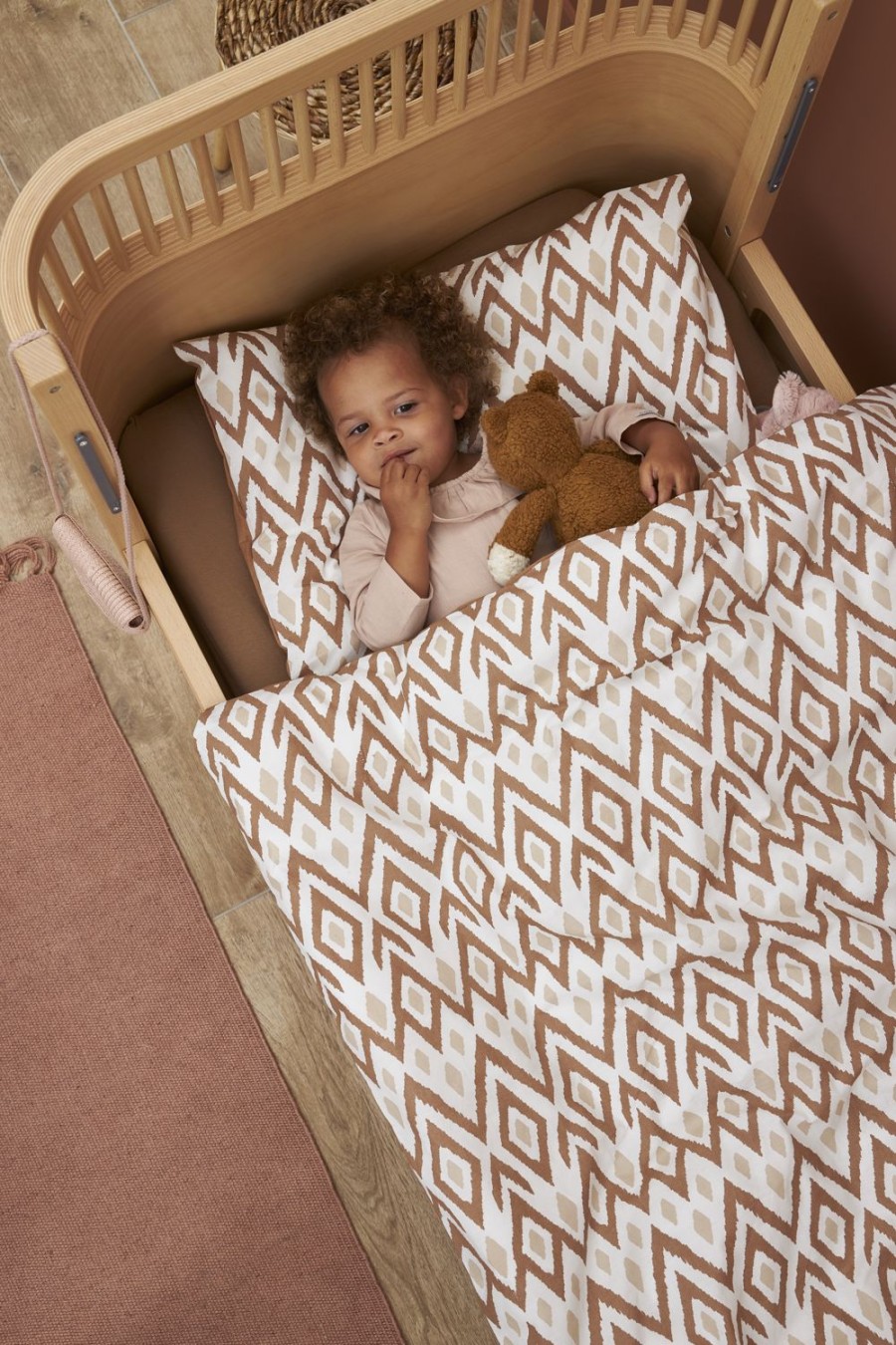 Slapen Meyco Baby | Dekbedovertrek Peuter Ikat - Sand/Toffee - 120X150Cm