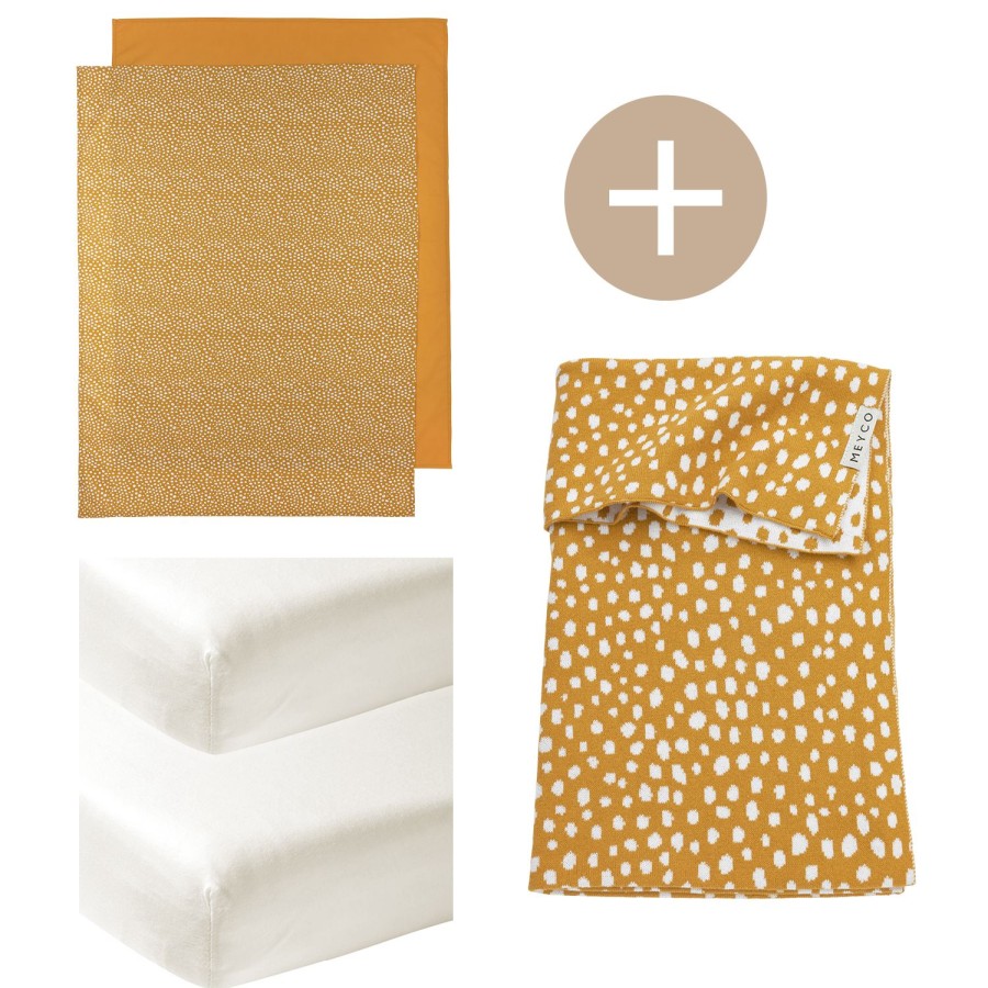 Slapen Meyco Baby | Ledikantdeken + 2-Pack Ledikantlakens + 2-Pack Hoeslakens Ledikant Cheetah - Honey Gold - 100X150Cm